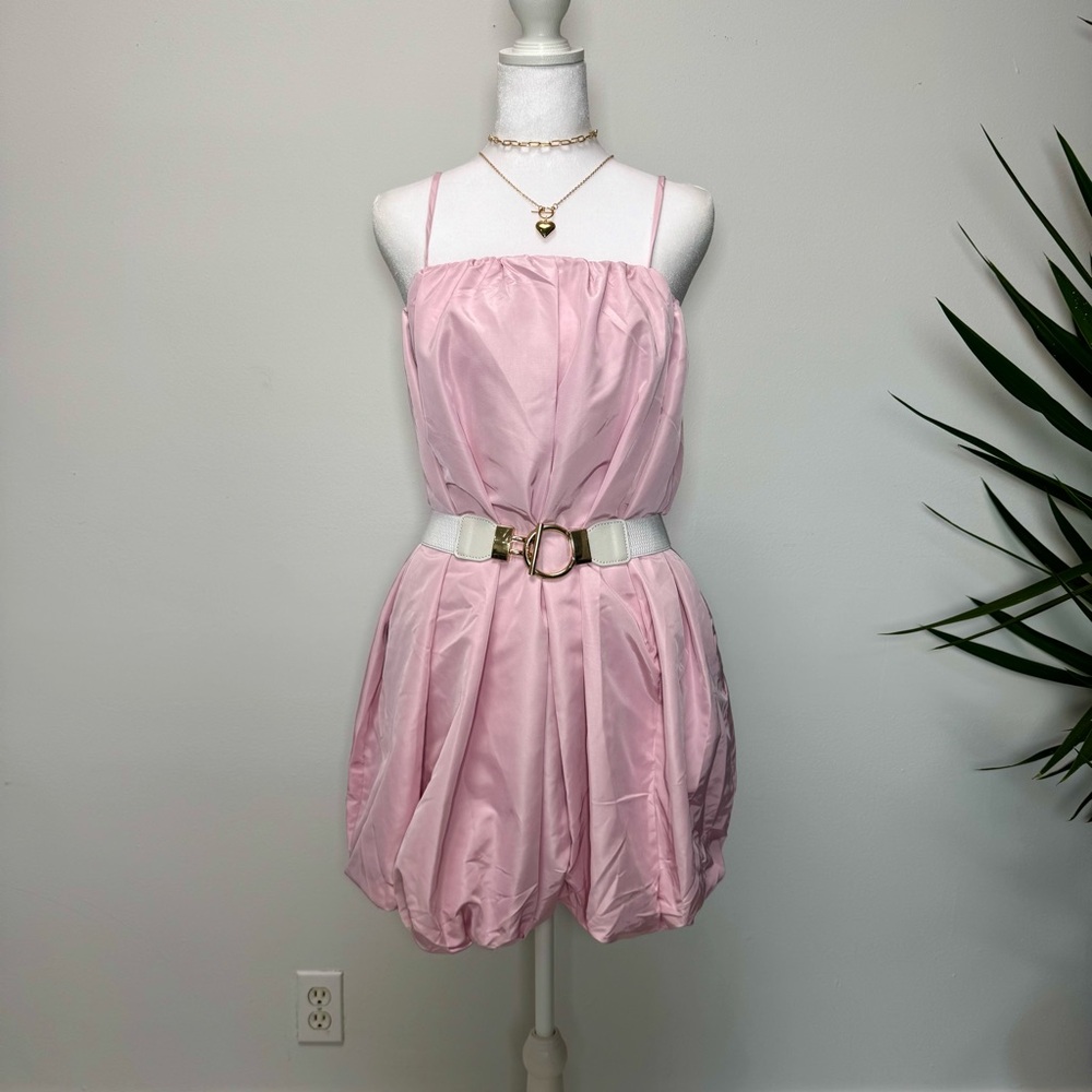 Pink Barbiecore Coquette Taffeta Bubble Hem Mini Dress NWT L Formal Prom - Picture 5 of 9